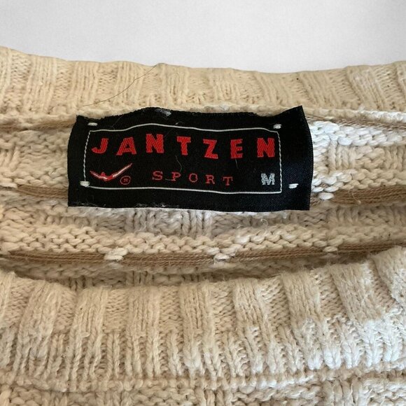 Jantzen Sport Men’s Cream and Tan Textured Grandpa Sweater size Medium - Picture 3 of 3